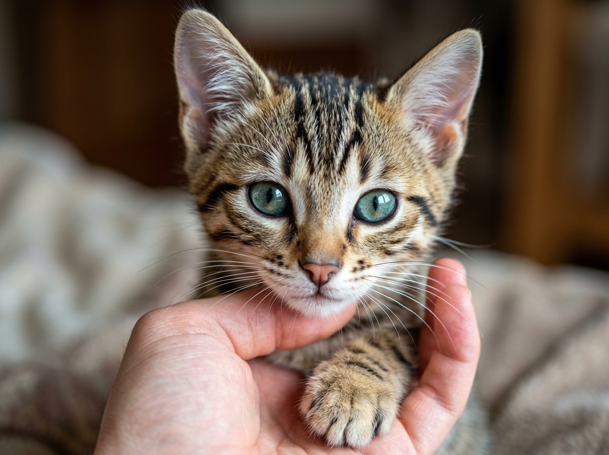 En kattunge i någons händer